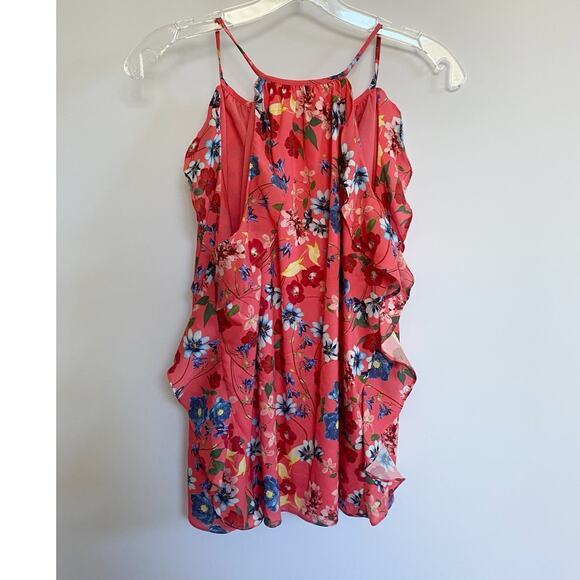 Parker Pink Floral Print Keyhole Ruffle Tank Top - M - Picture 8 of 13